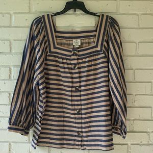 (NewWithTags) St. John's Bay - L Square Neck Navy & Tan Striped Blouse for Woman